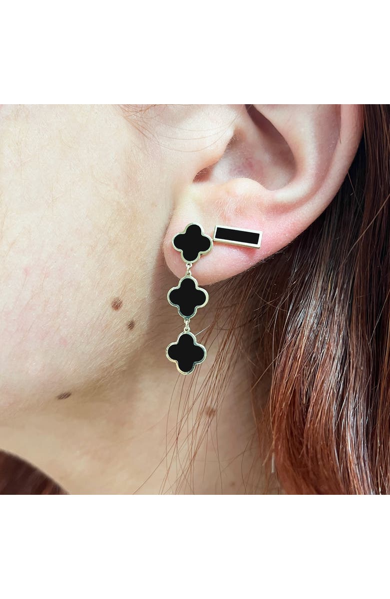 The Lovery Fine Jewelry Onyx Clover Dangle Earrings, Alternate, color, Onyx