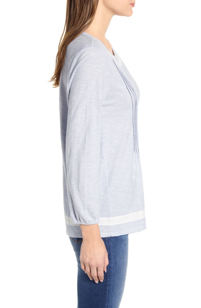 Lucky Brand Stripe Pintuck Cotton Peasant Blouse, Alternate, color, 