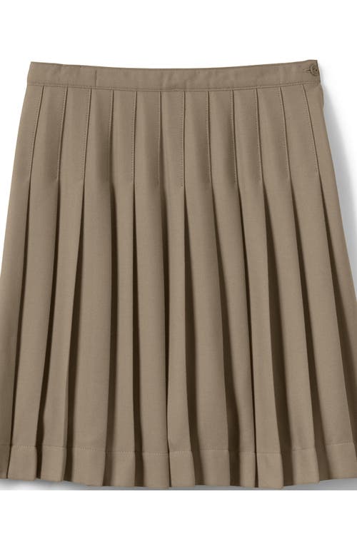 Lands' End School Uniform Girls Solid Pleated Skirt Below The Knee In Khaki
