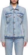 7 For All Mankind Cinched Release Fray Hem Denim Trucker Jacket