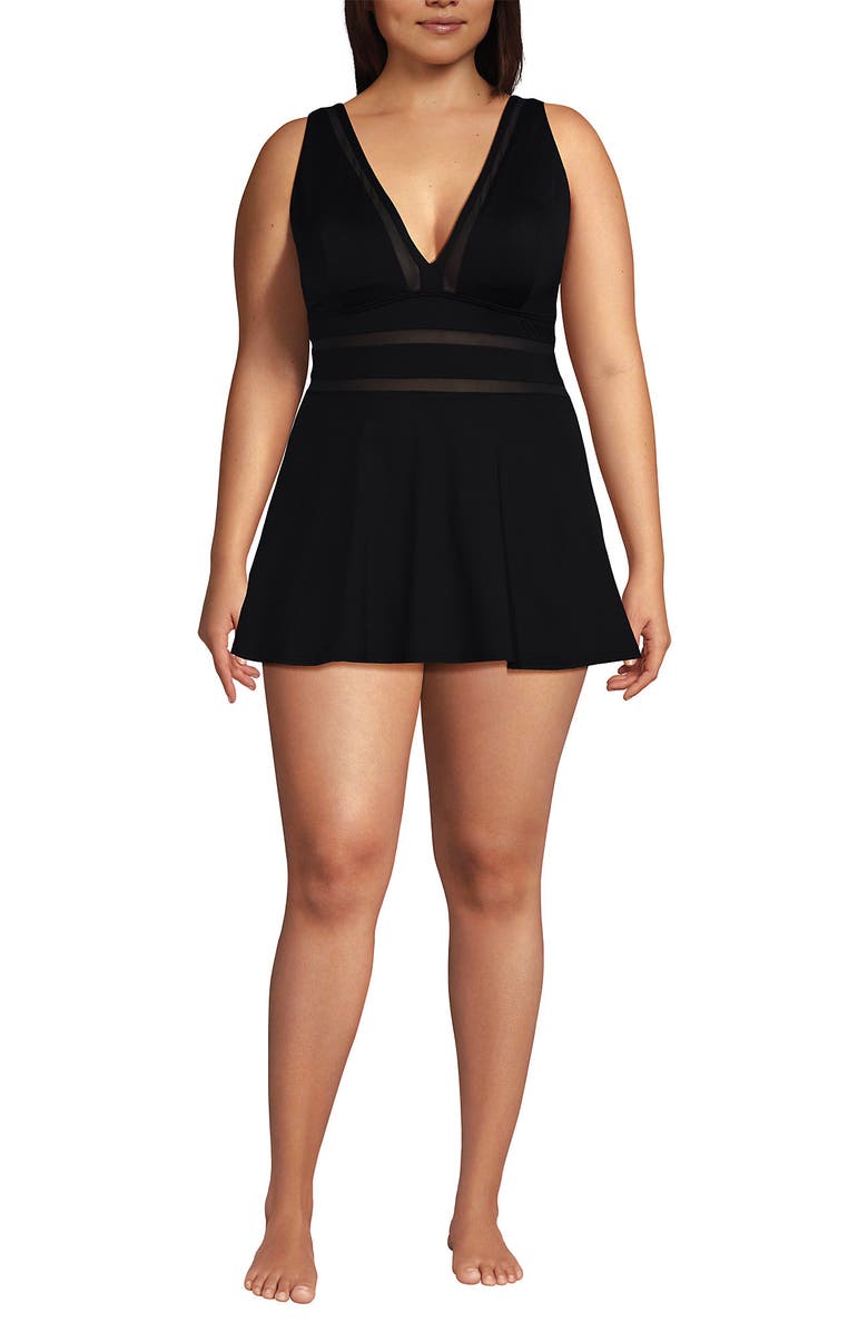Lands' End Mesh V-neck Mini Swim Dress Swimsuit, Main, color, 