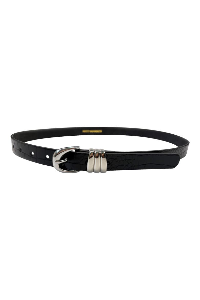 Trio Croc Embossed Faux Leather Belt, Main, color, BLACK CROC/ SILVER