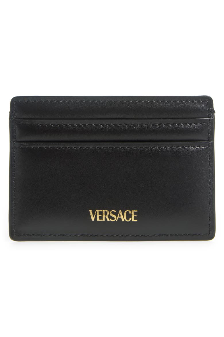 Medusa Leather Card Case, Alternate, color, BLACK-VERSACE GOLD