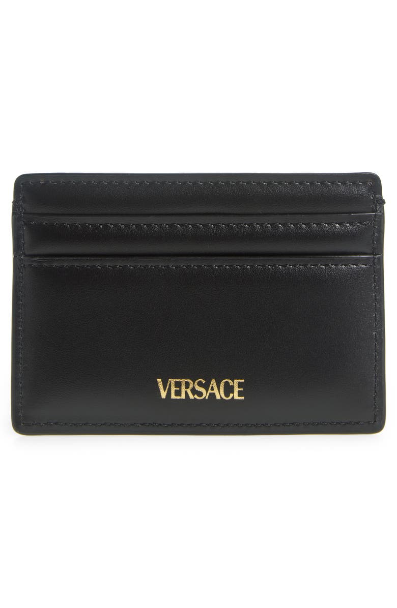 Versace Medusa Leather Card Case, Alternate, color, Black-Versace Gold