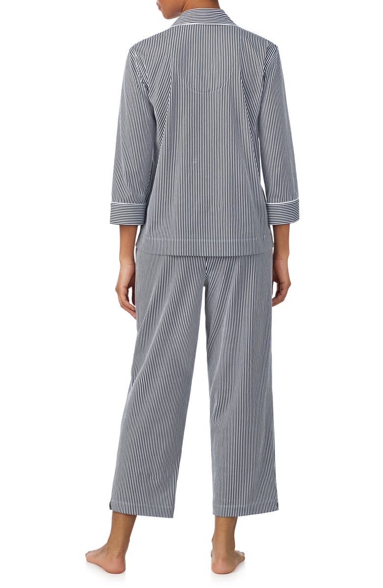 Lauren Ralph Lauren Knit Crop Cotton Pajamas, Alternate, color, Windsor Navy/ White Stripe