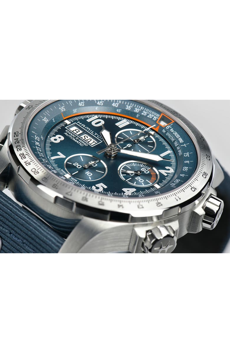 Hamilton Khaki Aviation X-Wind Auto Chronograph Textile Strap Watch, 45mm, Alternate, color, Blue