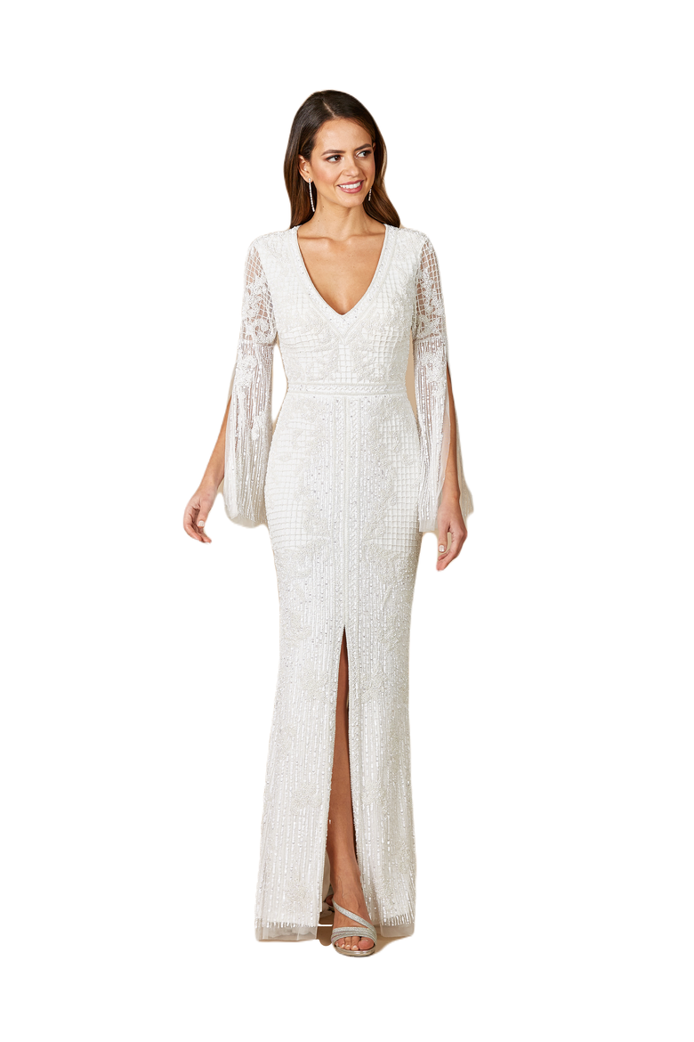 Fallon Long Sleeve Beaded Wedding Gown, Main, color, Ivory