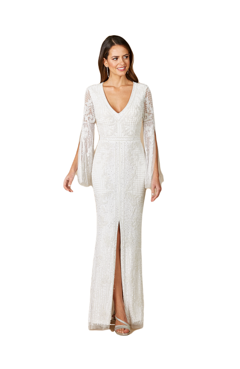 LARA New York Fallon Long Sleeve Beaded Wedding Gown, Main, color, Ivory