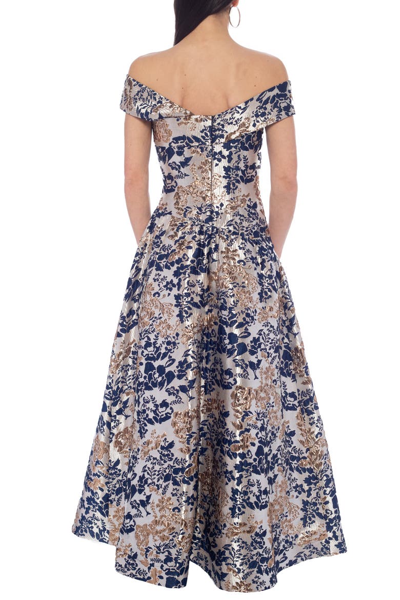 Off-the-Shoulder Brocade Gown, Alternate, color, NAVY GOLD