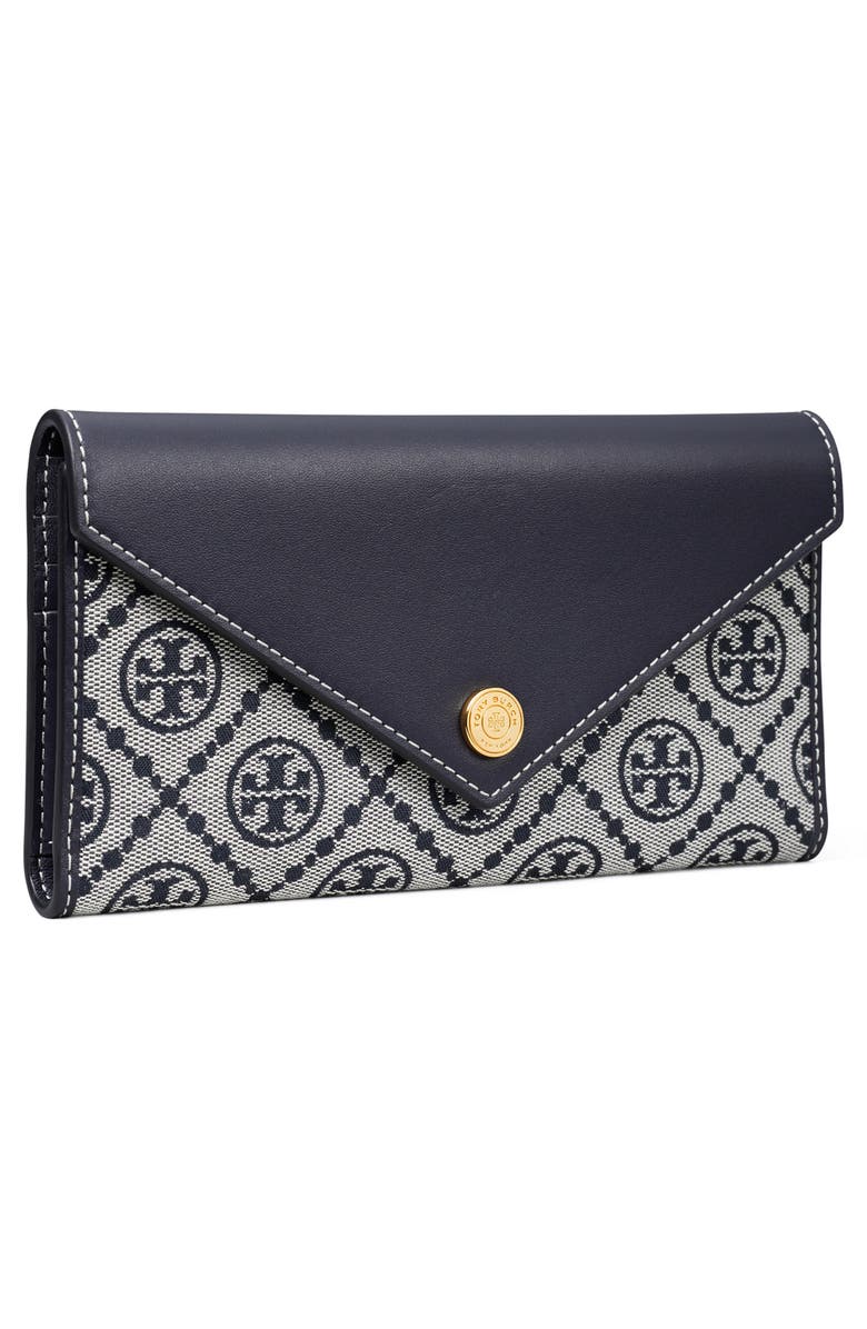 Tory Burch T Monogram Jacquard & Leather Trifold Envelope Wallet, Alternate, color, Tory Navy