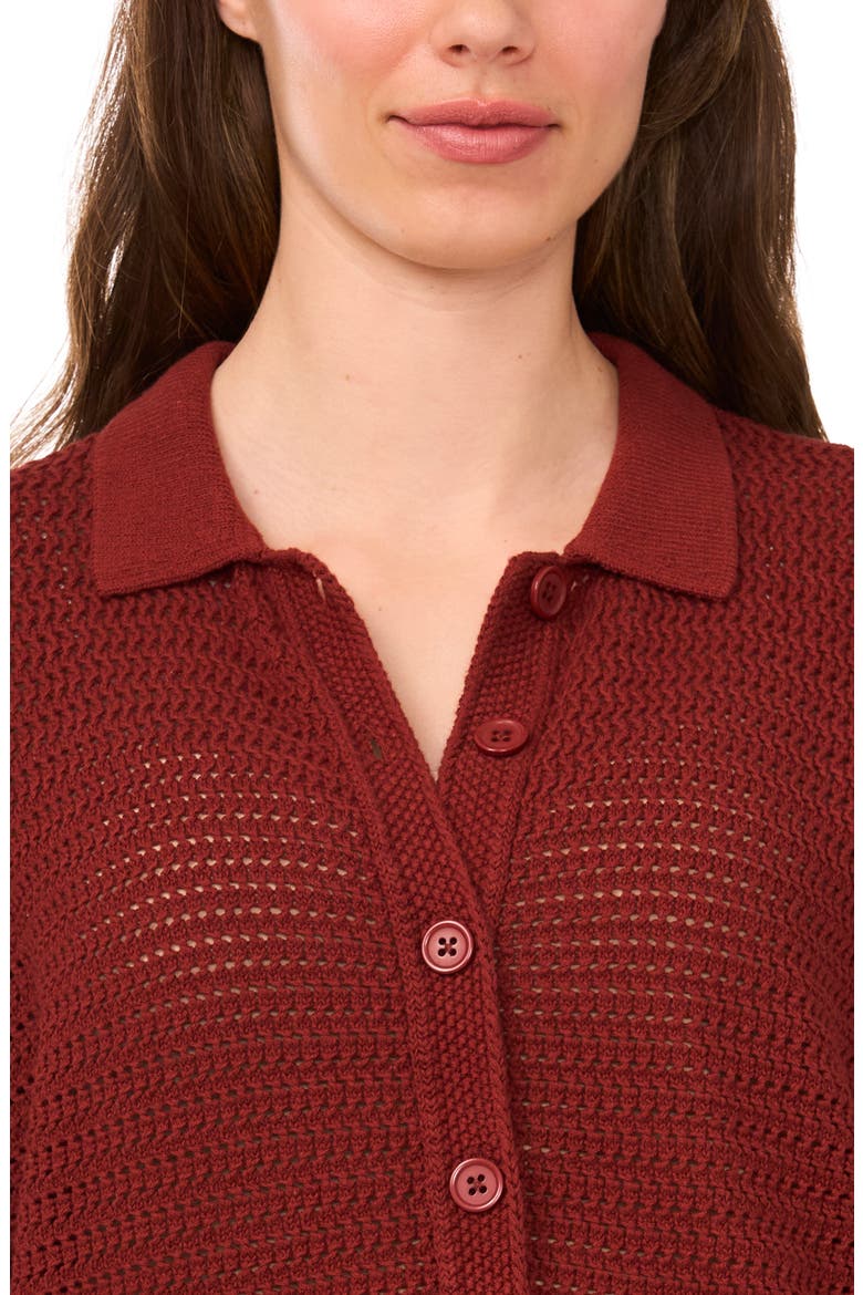 Cotton Short Sleeve Cardigan, Alternate, color, FIRED BRICK
