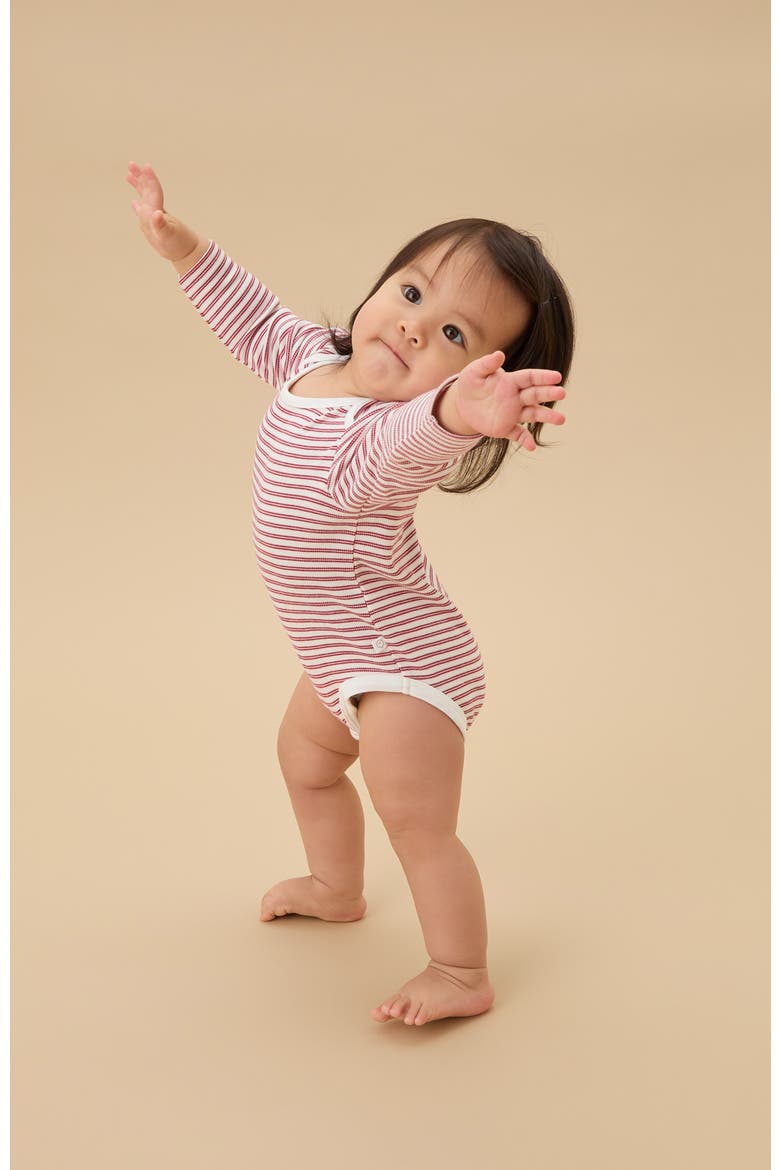 Stripe Long Sleeve Bodysuit, Alternate, color, Red Stripe