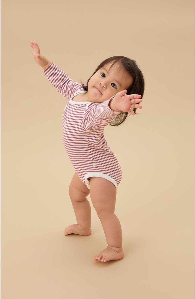 MORI Stripe Long Sleeve Bodysuit, Alternate, color, Red Stripe