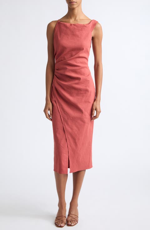 Lyra One-Shoulder Linen Blend Sheath Dress