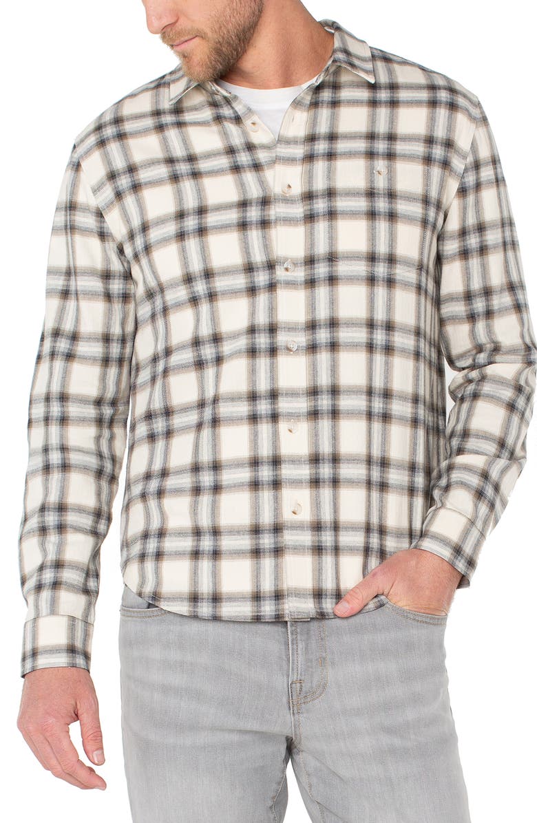 Liverpool Plaid Button-Up Shirt, Main, color, Ivory/ Grey Multi