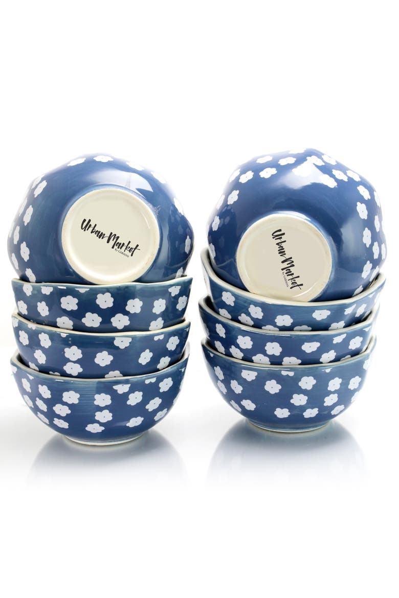 8pc 4.75" Shaped Durastone Fruit Bowls in Blue/White, Alternate, color, Blue