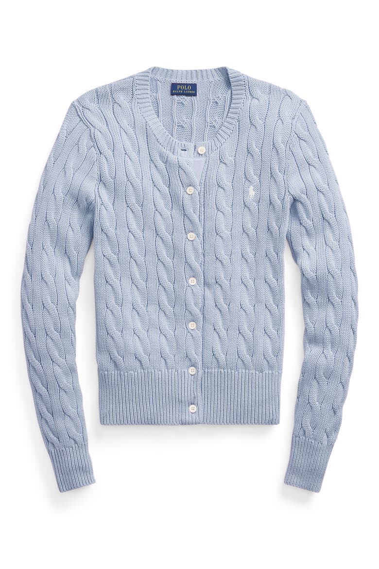 Cable Knit Cardigan, Alternate, color, PALE BLUE