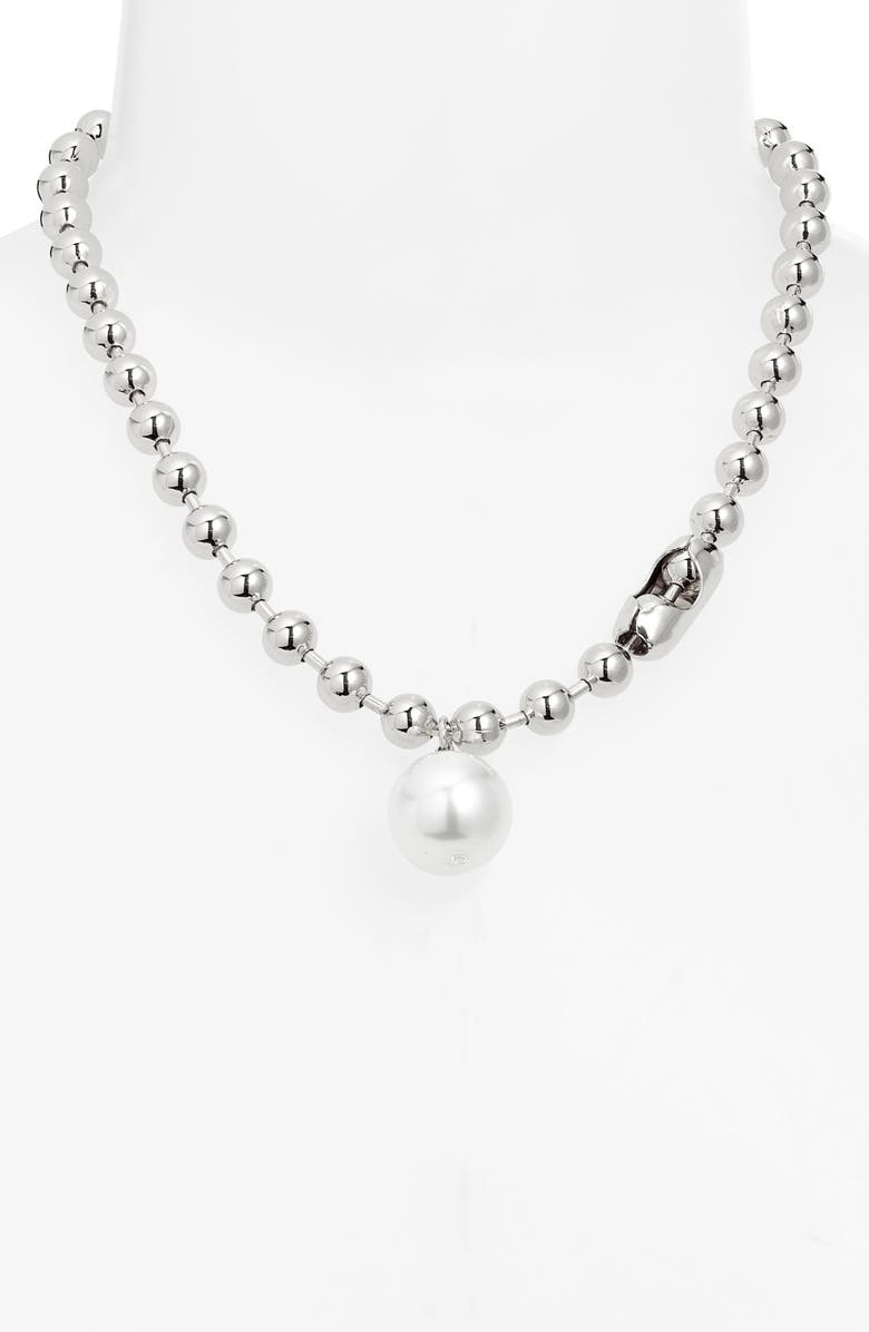 Open Edit Shotbead Cultured Pearl Collar Necklace, Alternate, color, White- Silver