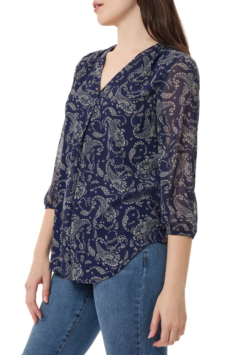 Print Front Pleat Top, Alternate, color, PACIFIC NAVY/ JONES WHITE