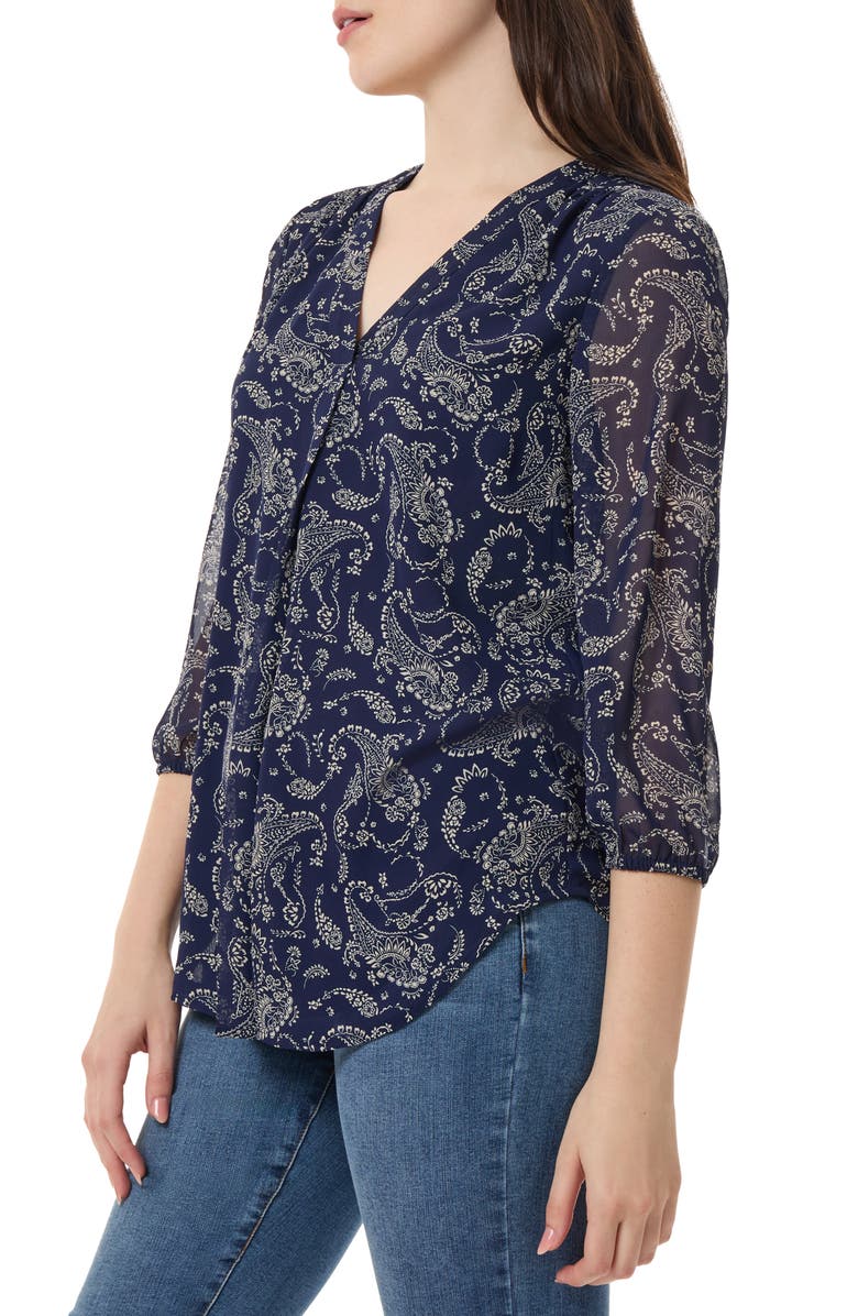 Jones New York Print Front Pleat Top, Alternate, color, Pacific Navy/ Jones White