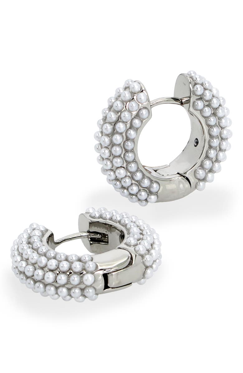 AllSaints Imitation Pearl Huggie Hoop Earrings, Alternate, color, 