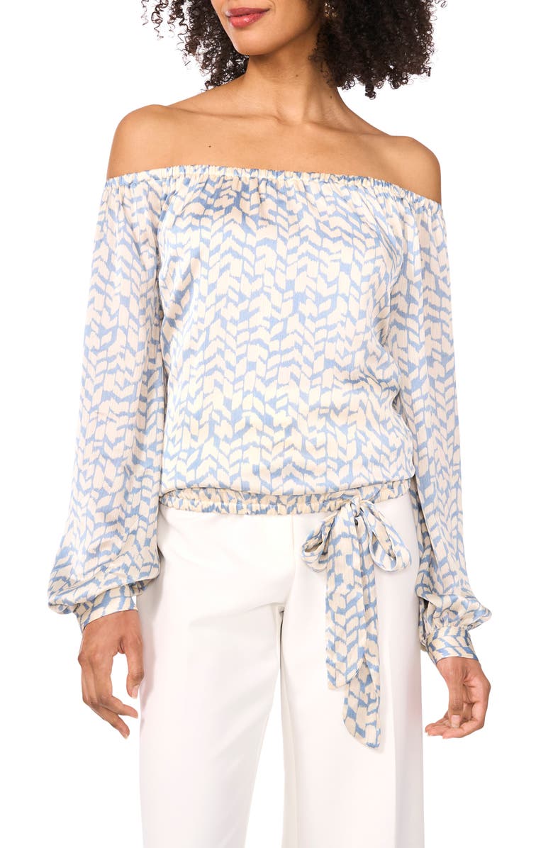 Vince Camuto Abstract Print Off the Shoulder Satin Top, Main, color, 