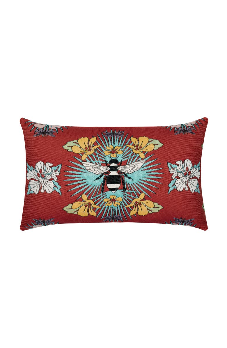 Elaine Smith Tropical Bee Jacquard Chenille accented Indoor & Outdoor Woven Accent Pillow, Main, color, Red