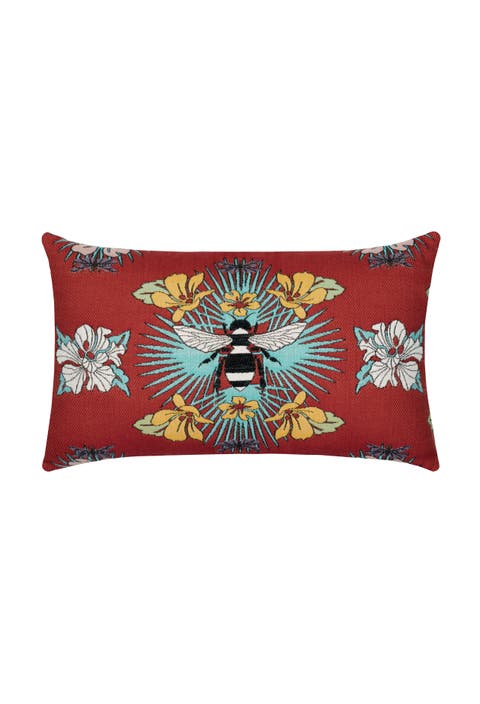 Tropical Bee Jacquard Chenille accented Indoor & Outdoor Woven Accent Pillow