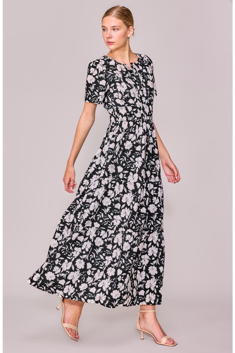 Short Sleeve Tiered Maxi Dress, Alternate, color, BLACK FLORAL