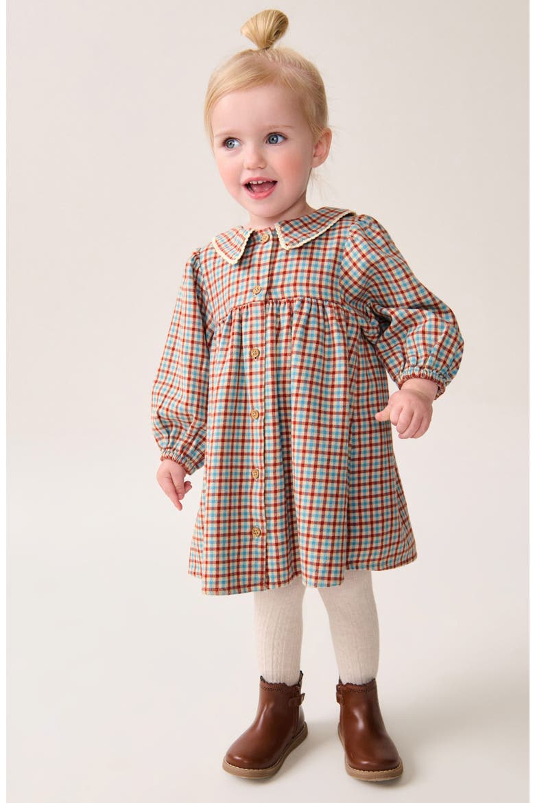 Kids' Gingham Long Sleeve Cotton Flannel Dress, Alternate, color, BLUE