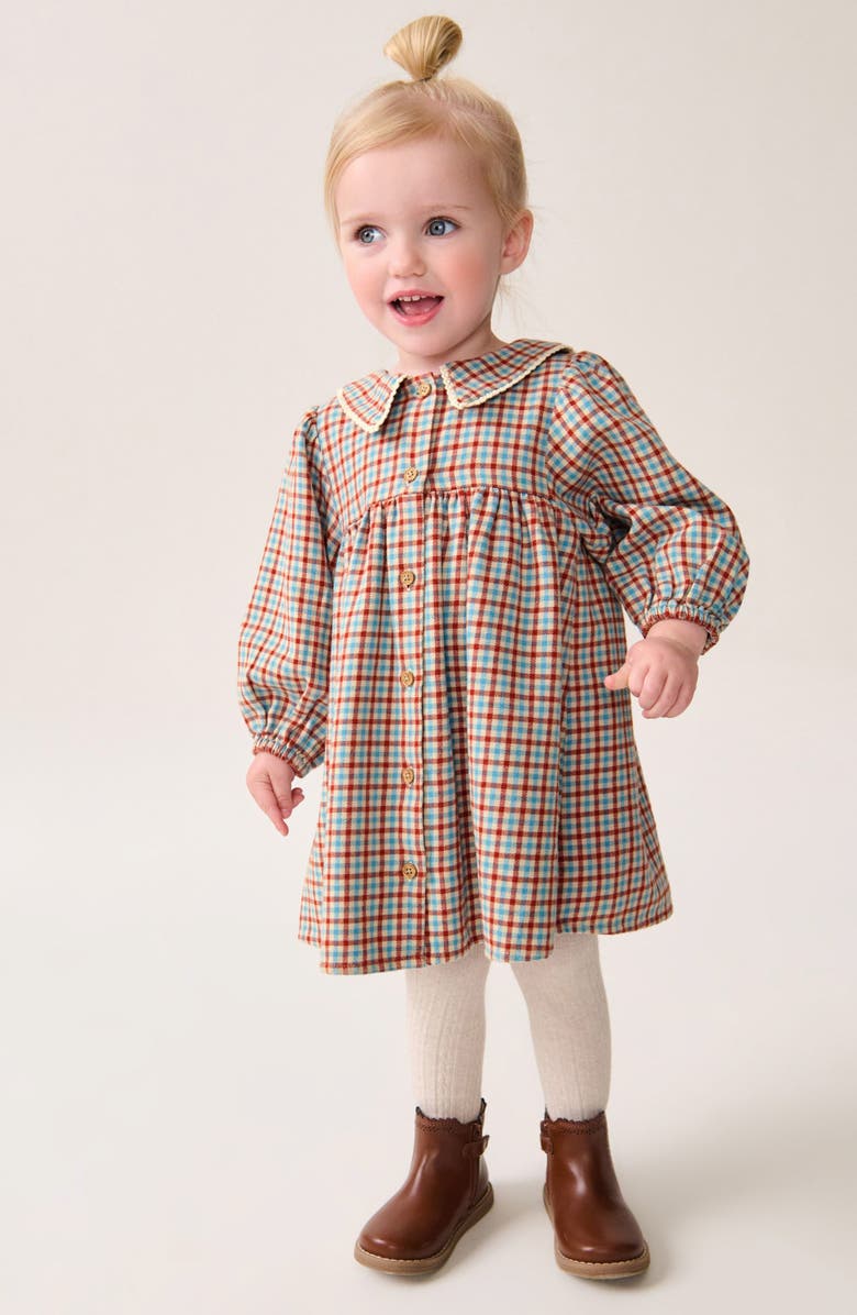 NEXT Kids' Gingham Long Sleeve Cotton Flannel Dress, Alternate, color,