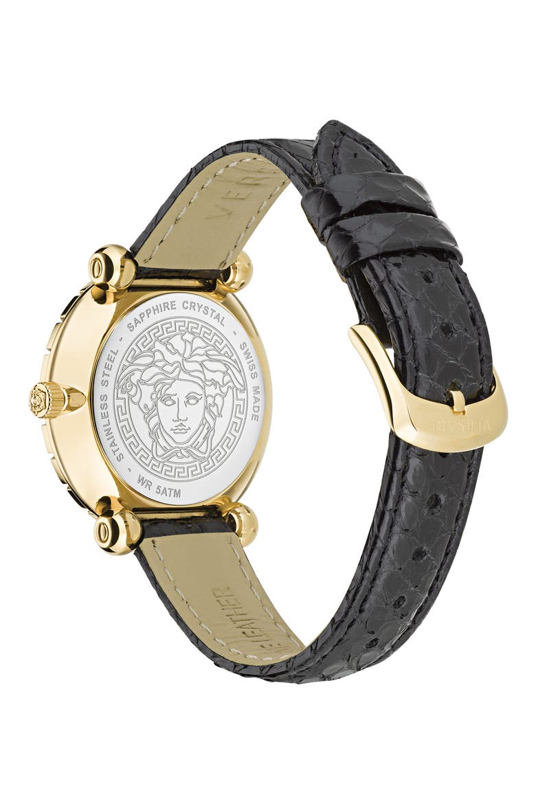 Greca Twist Leather Strap Watch, 35mm, Alternate, color, IP YELLOW GOLD