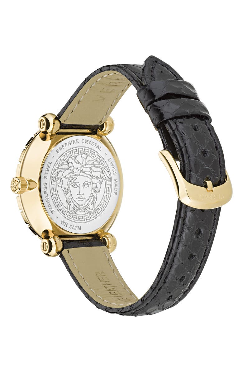 Versace Greca Twist Leather Strap Watch, 35mm, Alternate, color,
