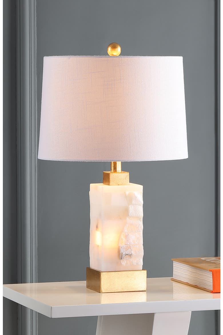 Eloise 23" Coastal Glam Alabaster/Metal LED Table Lamp, Alternate, color, White/Gold Painting