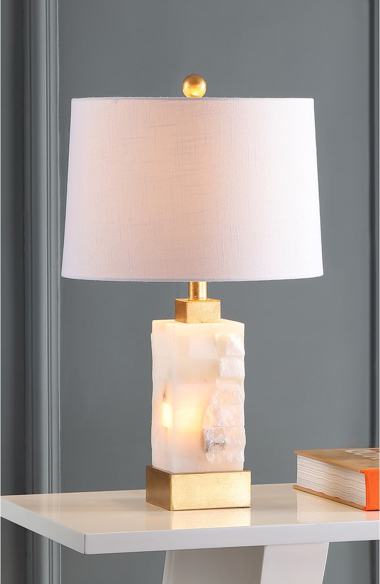 JONATHAN Y Eloise 23" Coastal Glam Alabaster/Metal LED Table Lamp, White/Gold Painting, Alternate, color,