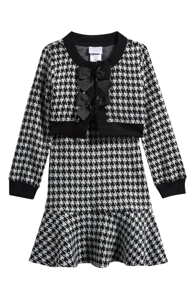 Iris & Ivy Kids' Drop Hem Dress & Cardigan Set, Main, color, Black/White