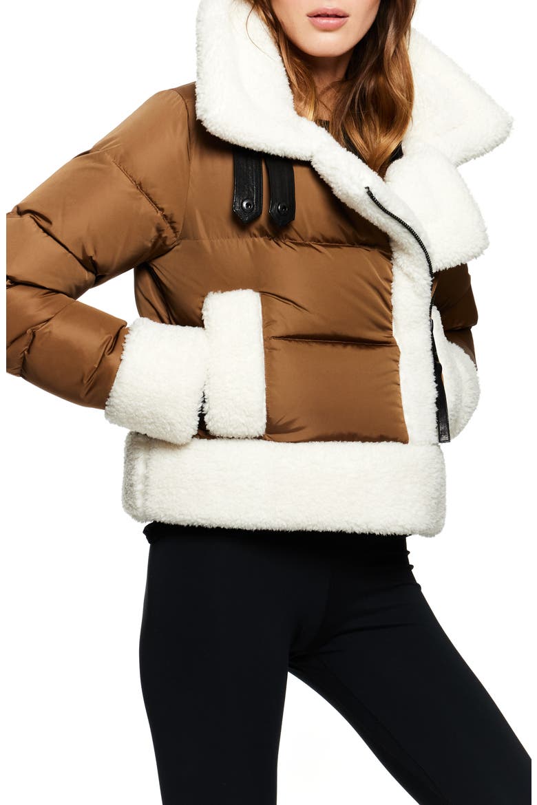Bennet Faux Shearling Quilted Down Coat, Alternate, color, MATTE WALNUT