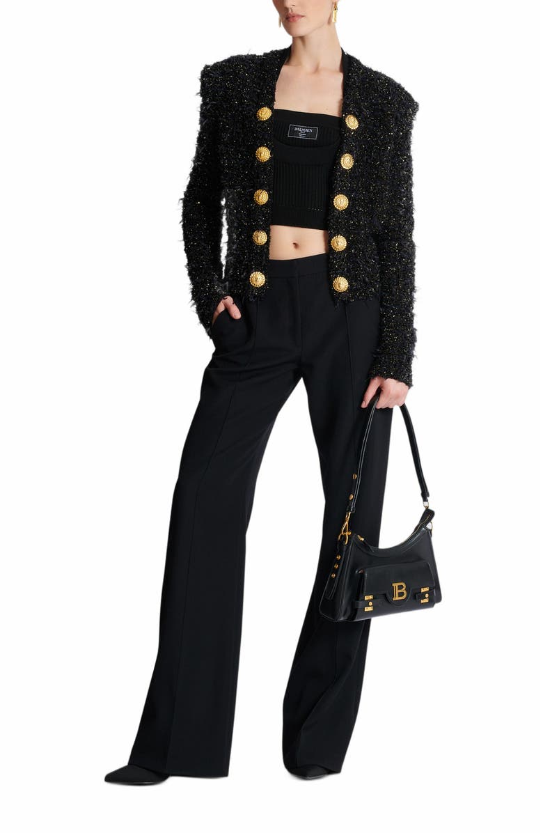 Balmain Edge-To-Edge Tweed Jacket, Alternate, color, Black