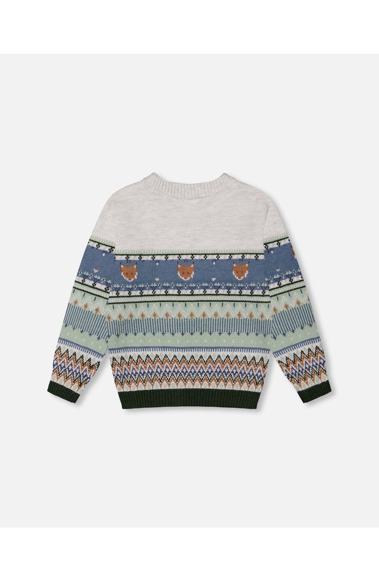Deux par Deux Little Boy's Jacquard Sweater With Fox Beige, Blue And Green, Alternate, color, 