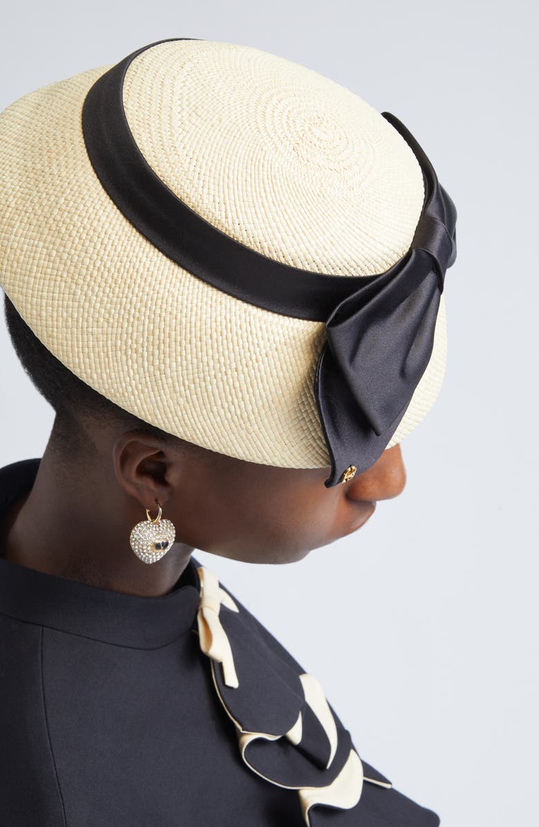 Valentino Garavani VLOGO Signature Straw Hat, Alternate, color, Naturale/ Nero/ Antique Brass