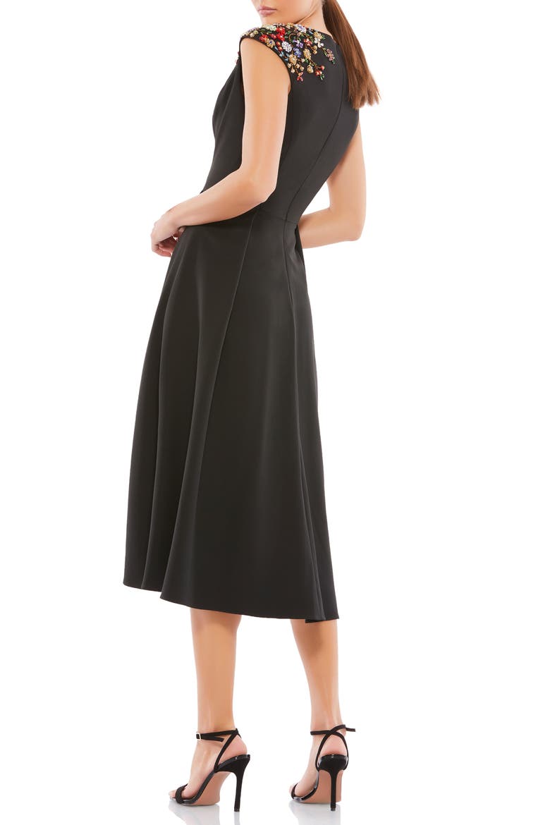 Plunging A-Line Midi Dress, Alternate, color, BLACK MULTI