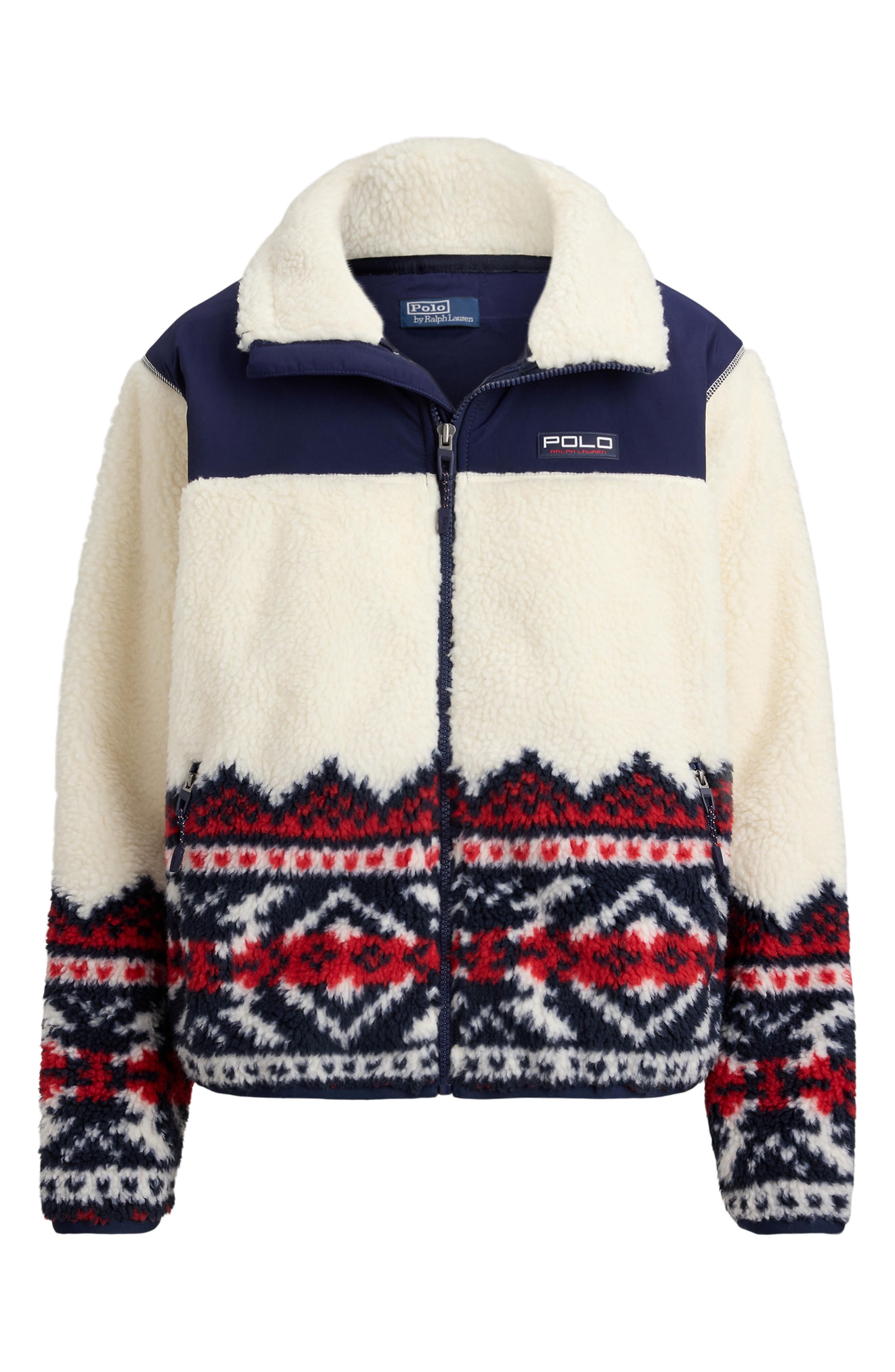 Jacquard Detail High Pile Fleece Jacket (Women) | Nordstrom