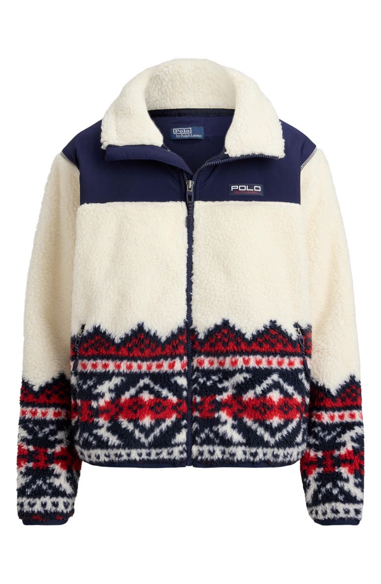 Polo Ralph Lauren Jacquard Detail High Pile Fleece Jacket, Alternate, color, Refined Navy Multi
