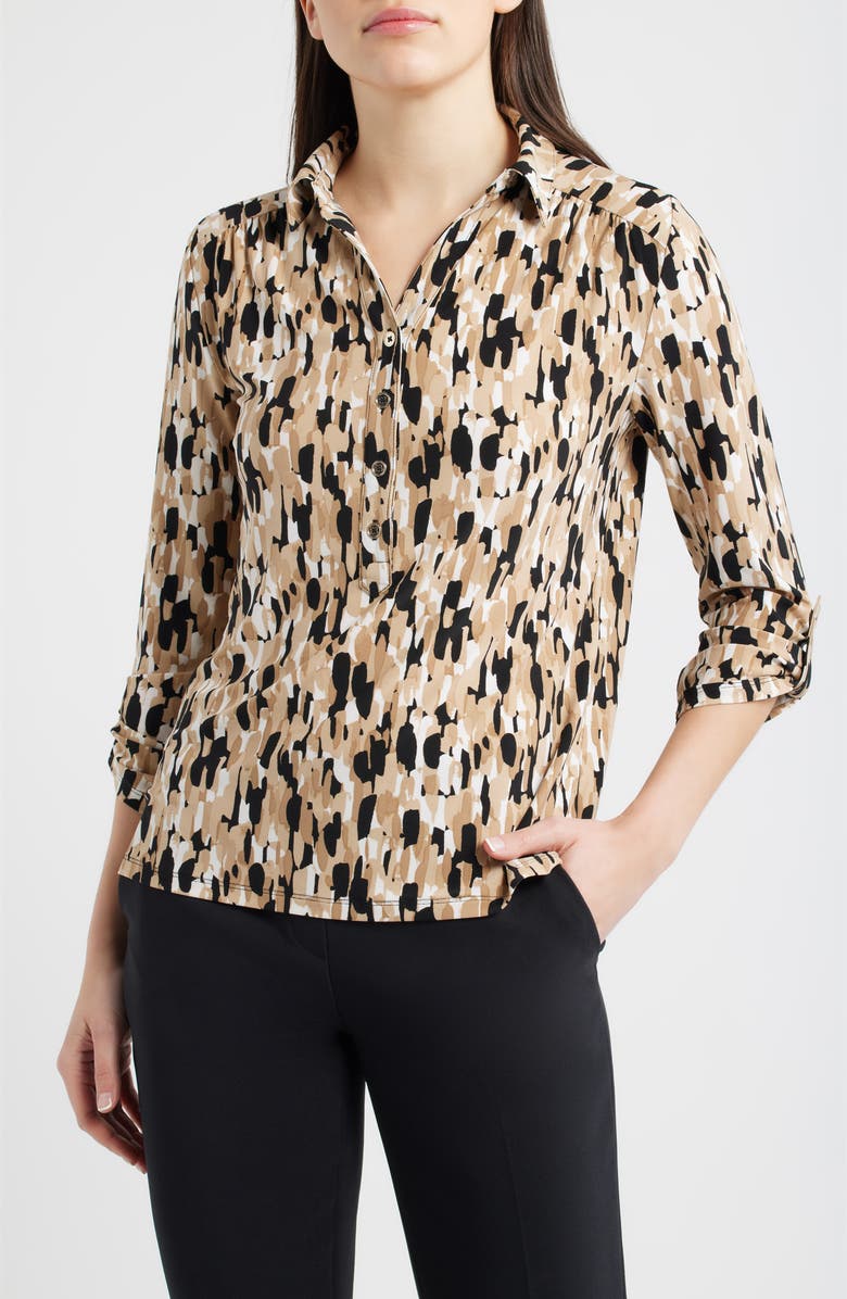 AK ANNE KLEIN Print Shirt, Main, color, Anne Black/ Latte Multi