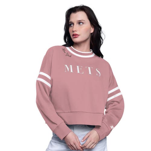 Starter Pink New York Mets Power Play Cropped Pullover Sweatshirt