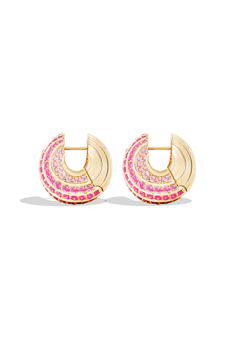 Revel Large Bead Huggie, Alternate, color, Ruby, Pink Sapphire- Gold