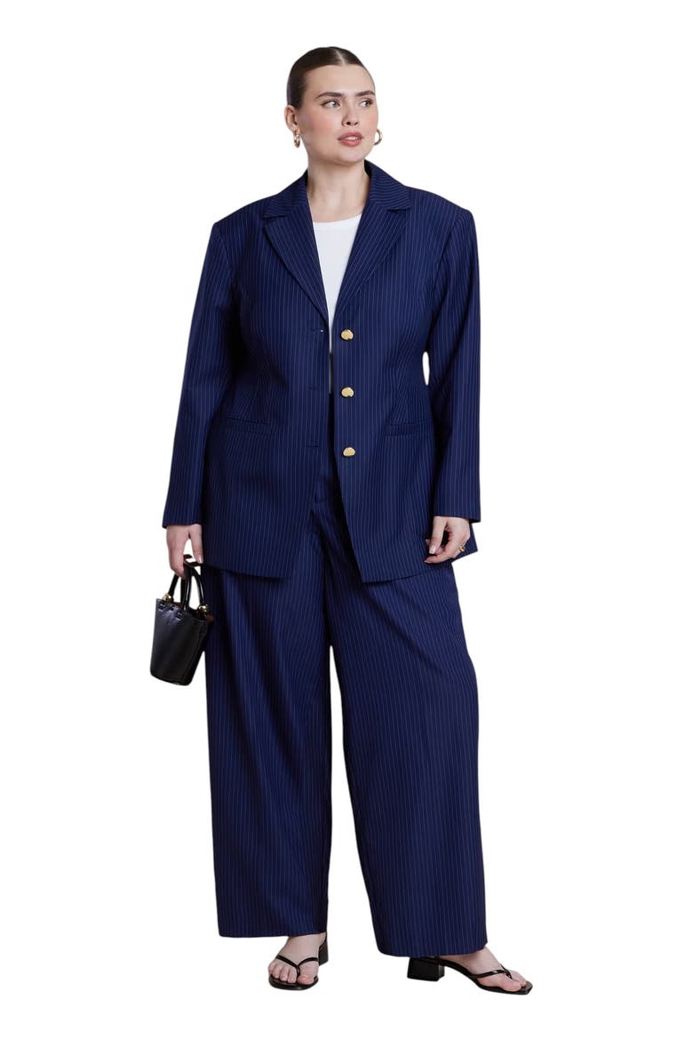 Nipped Waist Blazer With Back Adjuster, Alternate, color, NAVY PINSTRIPE