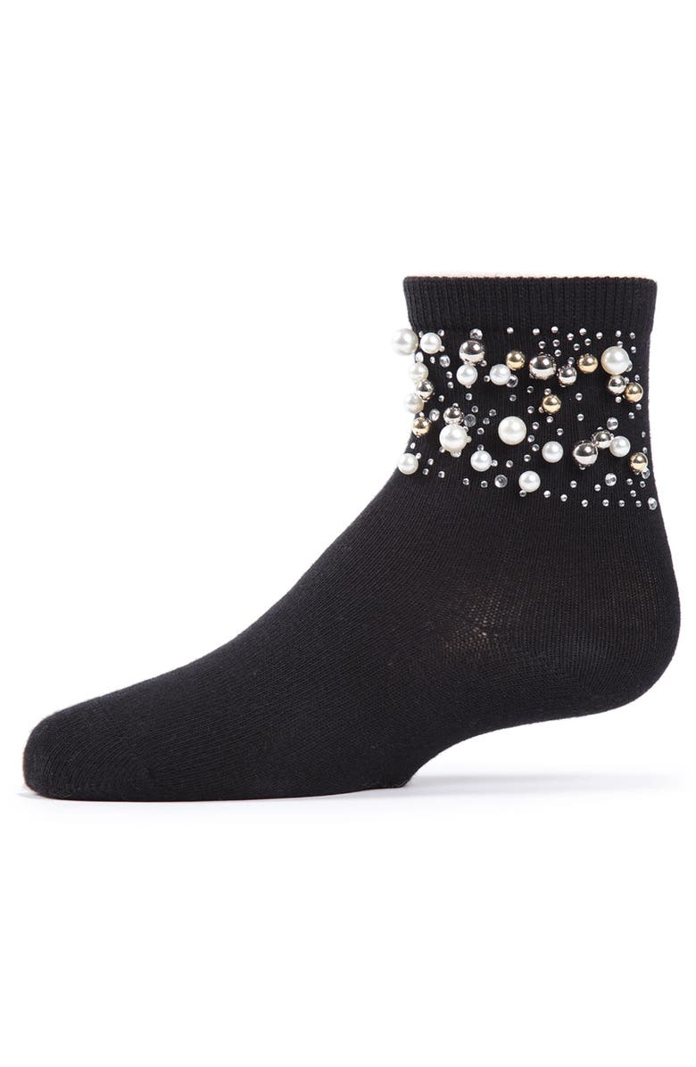 MeMoi Starry Night Jeweled Combed Crew Socks, Alternate, color, Black