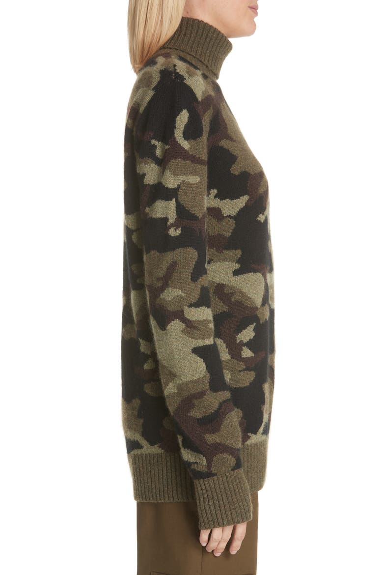 Camouflage Cashmere Turtleneck Sweater, Alternate, color, OLIVE