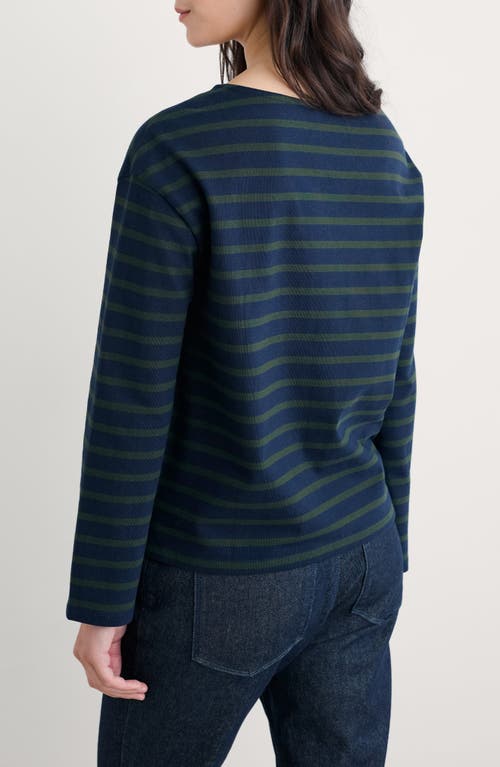 Seasalt Cornwall Beach Stripe Organic Cotton Boat Neck Top In Blue